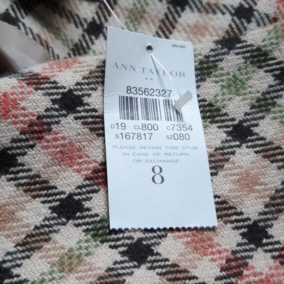 Ann Taylor NWT Tan Green Brown Orange Plaid Pleat School Girl Skirt Size 8 - Picture 5 of 8